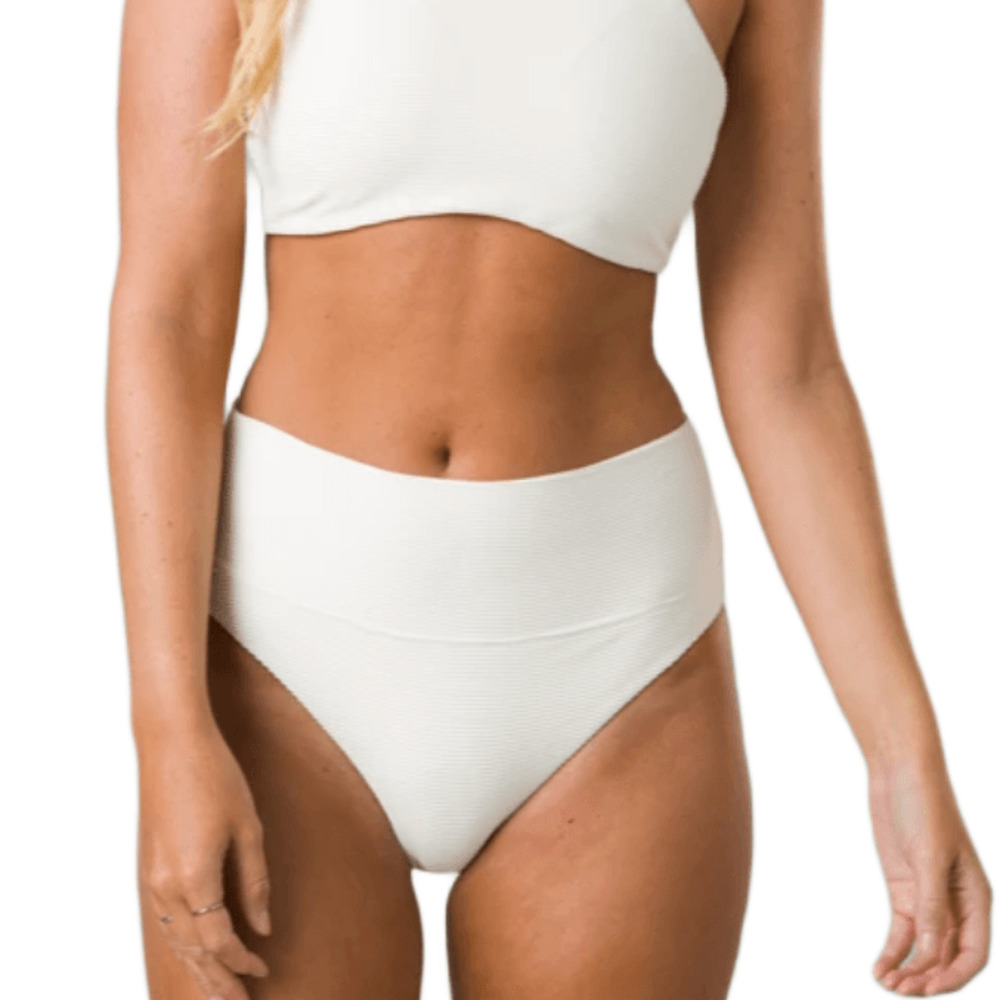 PrAna Size Large Horchata Aurelia Ottoman Ribbed High Waisted Swim Bottom N14-4